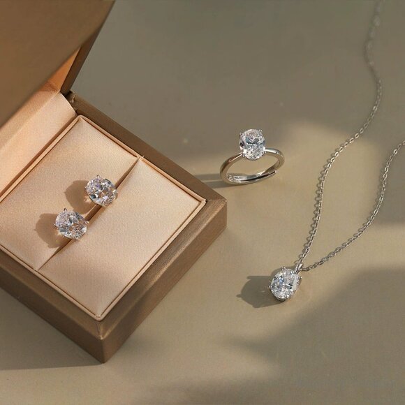 5A CZ Oval Engagement Ring, Adjustable Solitaire Ring | 1CT Wedding Promise Ring - Picture 4 of 7